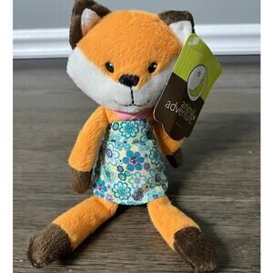 Animal Adventure Orange Brown Fox Plush Green‎ Flower Dress With Swing Tag